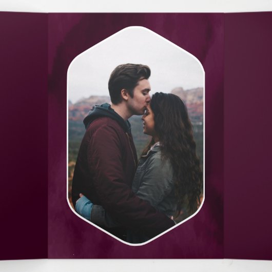 ほこりっぽい紫色の水色フローラフォトプラム結婚ズ 三つ折り招待状 (内部中)