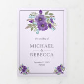 ほこりっぽい紫色の水色フローラ写真結婚の写真 三つ折り招待状 (カバー)