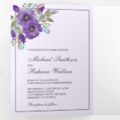 ほこりっぽい紫色の水色フローラ写真結婚の写真 三つ折り招待状 (内部最初)