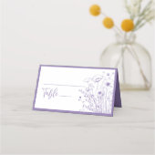 ほこりっぽい紫色の背景の白いワイルドフラワーフローラ プレイスカード (正面)