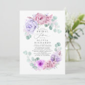 ほこりっぽい紫色の花エレガントソフトブライダルシャワー 招待状 (スタンド正面)