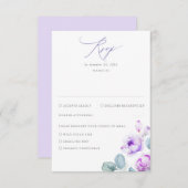 ほこりっぽい紫色の花エレガント夢のような結婚式RSVP 出欠カード (正面/裏面)