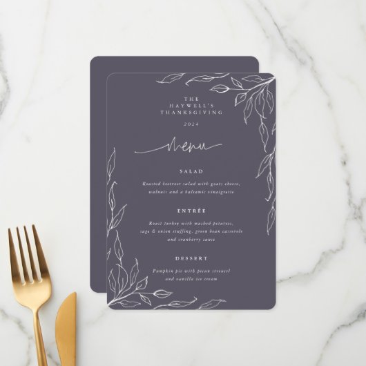 ほこりっぽい紫葉のモチーフ感謝祭ディナー メニュー (正面/裏面インサイチュ)