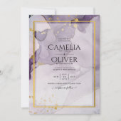 ほこりっぽい紫金ゴールドアルコールインク結婚抽象芸術 招待状 (正面)