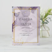 ほこりっぽい紫金ゴールドアルコールインク結婚抽象芸術 招待状 (スタンド正面)