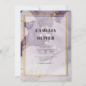 ほこりっぽい紫金ゴールドアルコールインク結婚抽象芸術 招待状 (正面)