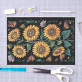 ほこりっぽい紫、背の高いヒマワリと（昆虫）オオカバマダラ、モナーク蝶 薄葉紙 (クラフト)