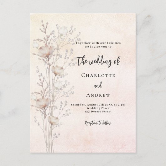 ほこりっぽい結婚クリーム・ワイルドフラワー インビテーションポストカード (正面)