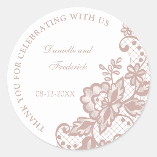 ほこりっぽい結婚バラレースのラウンドスティッカー ラウンドシール (正面)