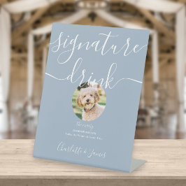 ほこりっぽい結婚ブルーのペットのシグネチャードリンク 台座サイン