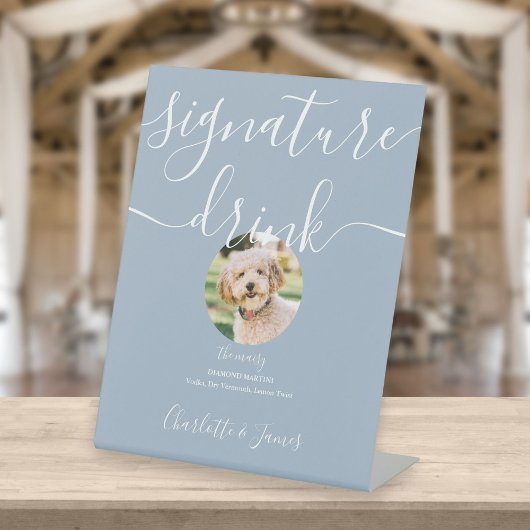 ほこりっぽい結婚ブルーのペットのシグネチャードリンク 台座サイン