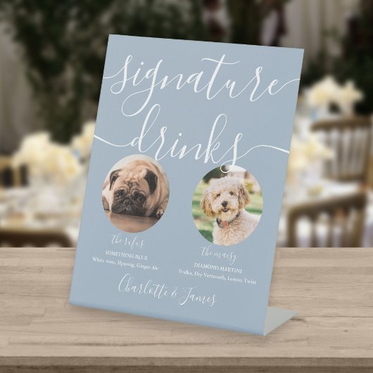 ほこりっぽい結婚ブルーの愛犬のシグネチャードリンク 台座サイン