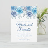 ほこりっぽい結婚ブルーの牡丹バラ結婚フローラの元気 招待状 (スタンド正面)