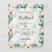 ほこりっぽい結婚緑の白いフローラ予算の招待状 (正面)