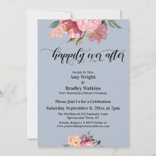 ほこりっぽい絵を描ブルーの後で幸せにピンクの花を 招待状 (正面)