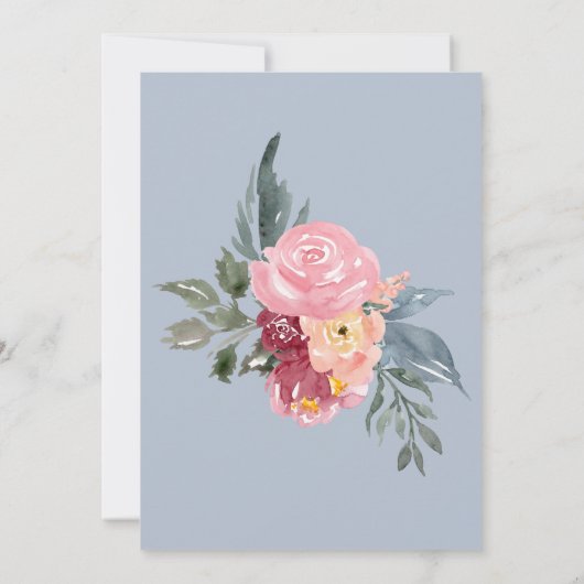 ほこりっぽい絵を描ブルーの後で幸せにピンクの花を 招待状 (裏面)