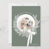 ほこりっぽい緑と白のクリスマスリースミニマル写真 シーズンカード (正面)