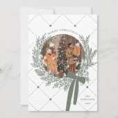 ほこりっぽい緑と白のクリスマスリース写真 シーズンカード (正面)