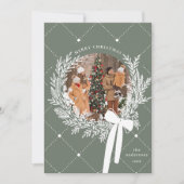 ほこりっぽい緑と白のクリスマスリース写真 シーズンカード (正面)
