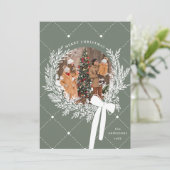 ほこりっぽい緑と白のクリスマスリース写真 シーズンカード (スタンド正面)