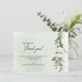 ほこりっぽい緑のオリーブの葉緑の白いバラ サンキューカード (スタンド正面)