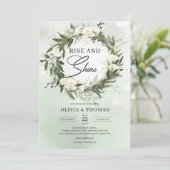 ほこりっぽい緑のオリーブリースフローラの上昇と輝き 招待状 (スタンド正面)