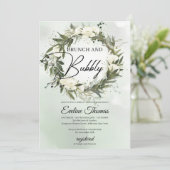ほこりっぽい緑のオリーブリースフローラブランチと泡 招待状 (スタンド正面)