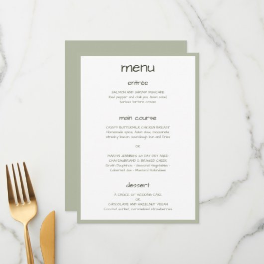 ほこりっぽい緑のカジュアル手書きミニマルモダンリスト メニュー (正面/裏面インサイチュ)