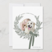 ほこりっぽい緑のクリスマスリースミニマル写真 シーズンカード (正面)