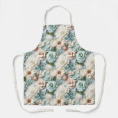 ほこりっぽい緑のクリームの花 エプロン (正面)