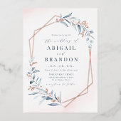 ほこりっぽい緑のバラ金ゴールドジオメト素朴リ結婚ズ 箔招待状 (正面)