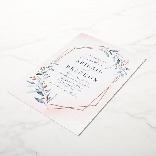 ほこりっぽい緑のバラ金ゴールドジオメト素朴リ結婚ズ 箔招待状 (回転した状態)