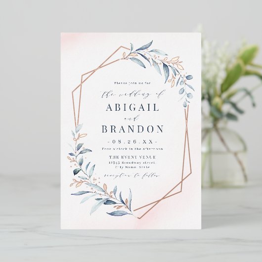 ほこりっぽい緑のバラ金ゴールドジオメト素朴リ結婚ズ 箔招待状 (立ち正面)