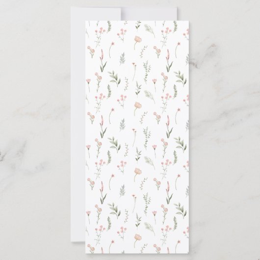 ほこりっぽい緑のピンクの花の素朴結婚なメニューカード (裏面)