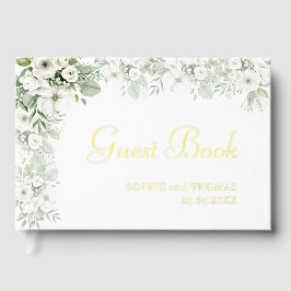ほこりっぽい緑のフローラバラ水結婚色の ゲストブック