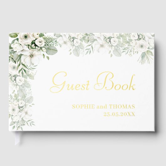 ほこりっぽい緑のフローラバラ水結婚色の ゲストブック (正面)