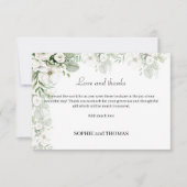 ほこりっぽい緑のフローラバラ水結婚色の サンキューカード (正面)