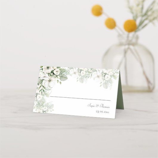 ほこりっぽい緑のフローラバラ水結婚色の プレイスカード (正面)