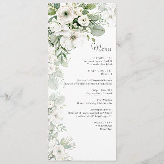 ほこりっぽい緑のフローラバラ水結婚色の メニュー (正面)