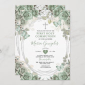 ほこりっぽい緑のフローラ最初の聖餐式 招待状 (正面/裏面)