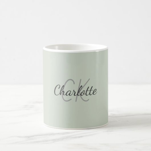 ほこりっぽい緑のモノグラムイニシャル名 コーヒーマグカップ (中央)