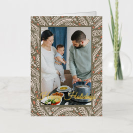 ほこりっぽい緑の手描きクリスマスパインの木写真 箔シーズンカード