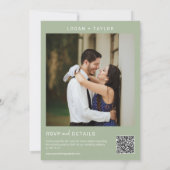 ほこりっぽい緑の植物緑の金ゴールドフレームQRコード 招待状 (裏面)