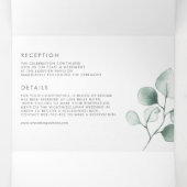 ほこりっぽい緑の水の色ユーカリ葉ス結婚の 三つ折り招待状 (内部中)