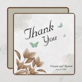 ほこりっぽい緑の水色と蝶サンキューカード (正面/裏面)