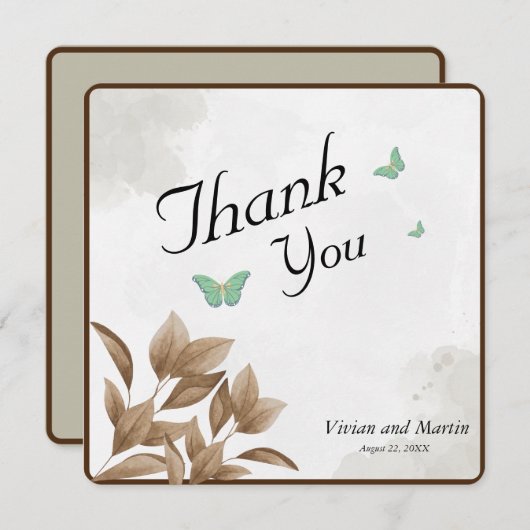 ほこりっぽい緑の水色と蝶サンキューカード (正面/裏面)