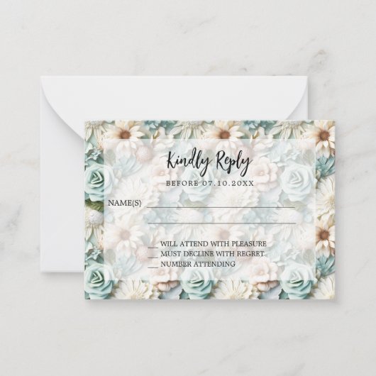ほこりっぽい緑の花模様結婚の応答RSVP ノートカード (正面)