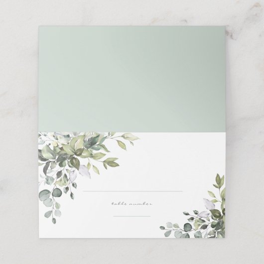 ほこりっぽい緑の花模様 プレイスカード (外部開封)