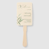 ほこりっぽい緑の葉ベージュクラフト紙 ハンドファン (正面)