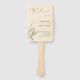 ほこりっぽい緑の葉ベージュクラフト紙 ハンドファン